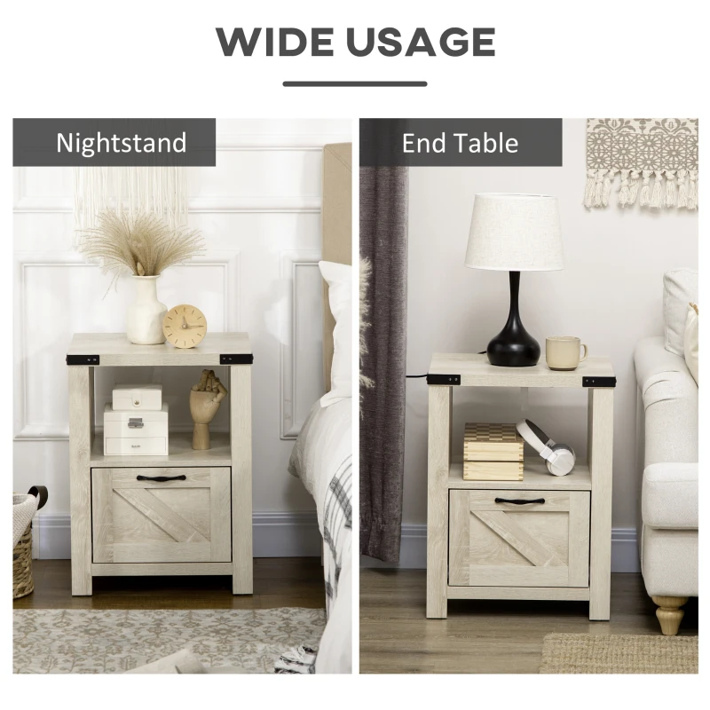 HOMCOM Side Table with Storage, Farmhouse End Table with Drawer, Open Shelf and Barn-style Panel, Nightstand for Living Room, Bedroom, Oak