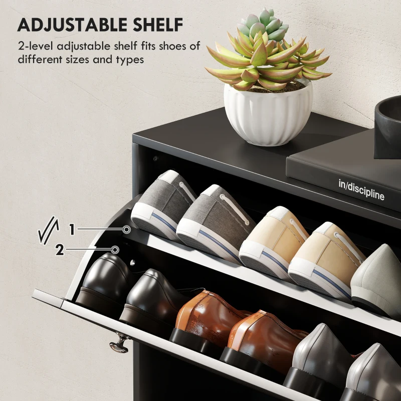 HOMCOM Narrow Shoe Storage Cabinet, 3 Flip Drawers, Adjustable Shelves, 24 Pairs Capacity, Black