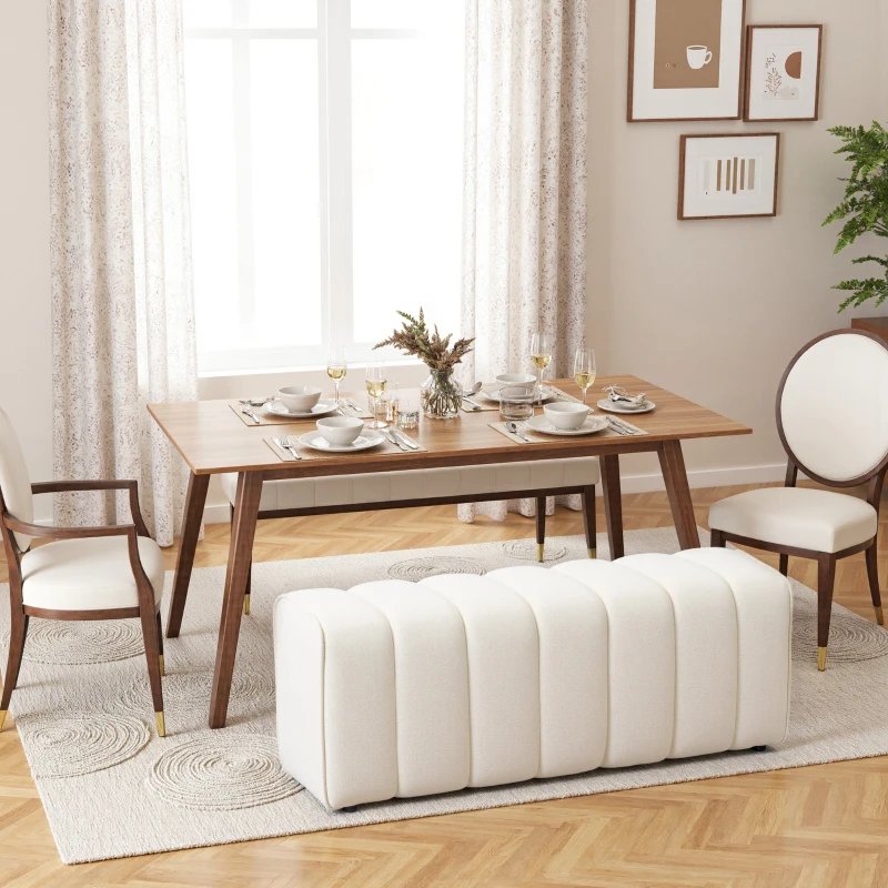 HOMCOM 43" Upholstered Bedroom Bench Modern End of Bed Bench Load up to 485 lbs for Bedroom Hallway Living Room Cream White