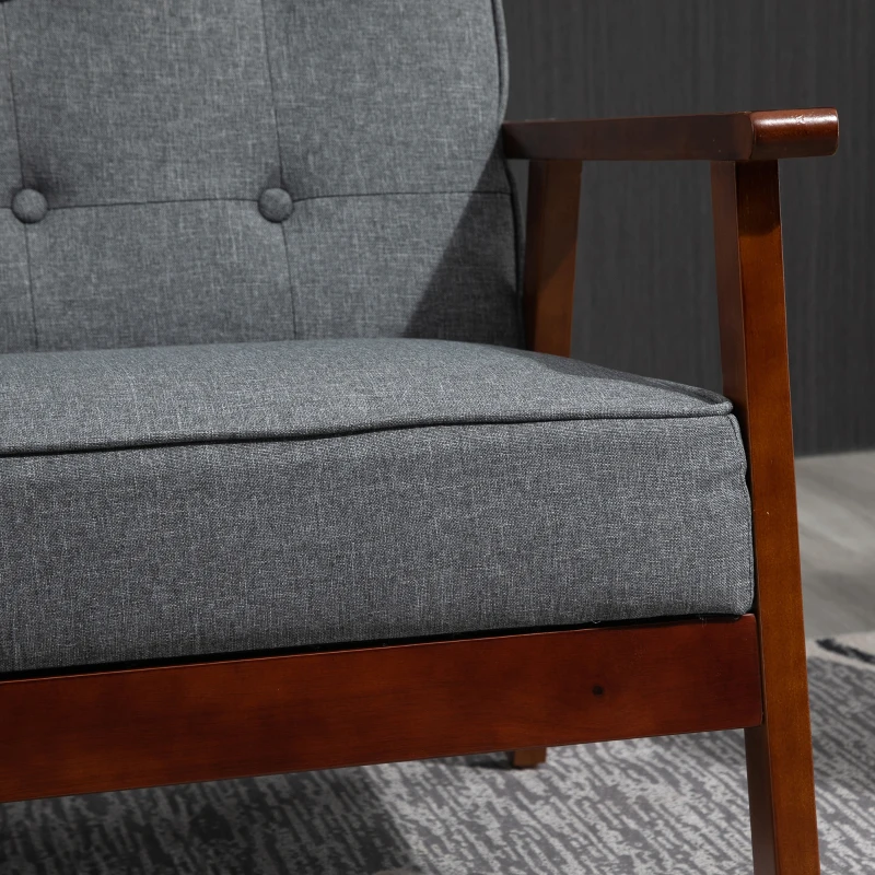 HOMCOM 44.5" 2 Seat Sofa for Bedroom, Modern Upholstered Loveseat with Button Tufted Back and Wood Legs, Grey