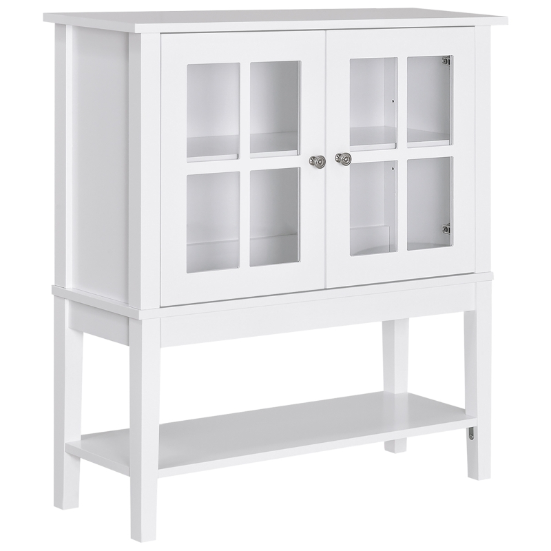 HOMCOM Sideboard Buffet Cabinet with Storage, Modern Coffee Bar Cabinet with 2 Glass Doors, Adjustable Shelf and Bottom Shelf, Console Table for Kitchen, Living Room, Dining Room, Hallway, White