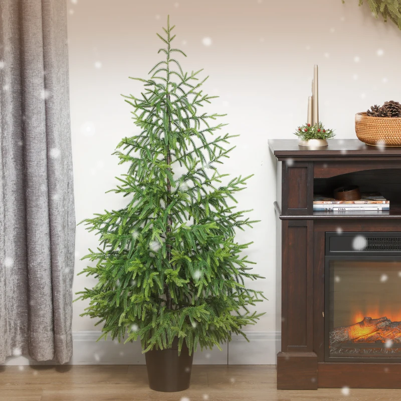 HOMCOM Set of 2 Artificial Christmas Tree, 4 ft Norflok Pine Xmas Tree with 133 Molded Tips and Pot Base, Easy Assembly, Green