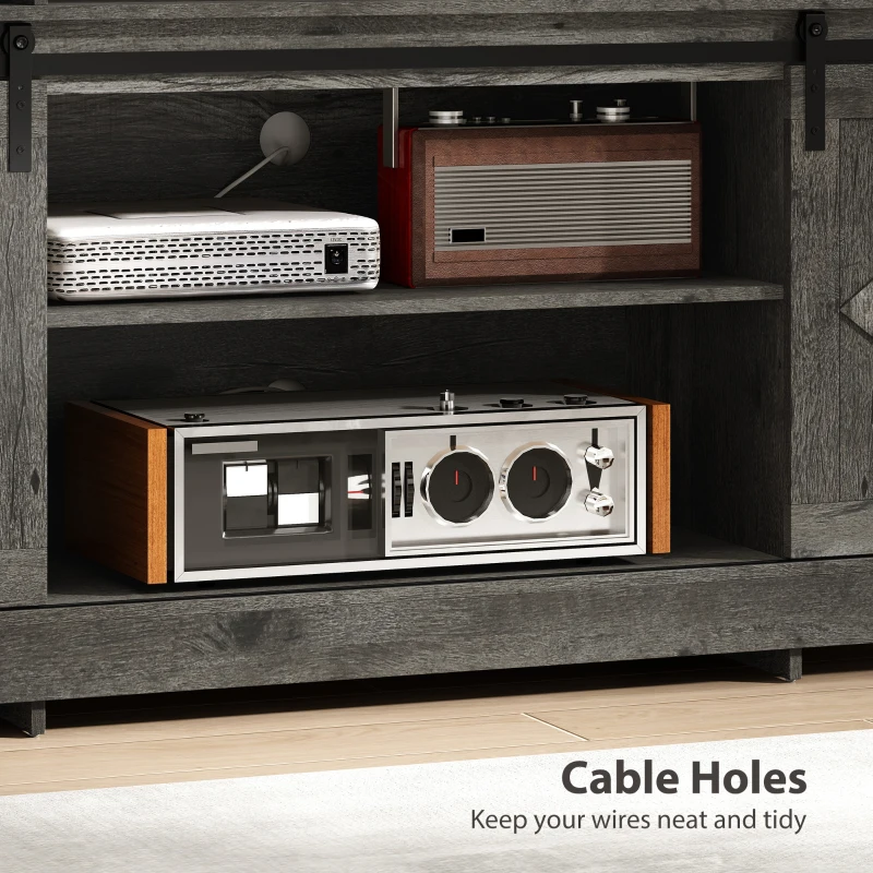 HOMCOM TV Stand with Power Outlets, Sliding Barn Doors and Adjustable Shelves for 72 Inch TVs, Dark Grey