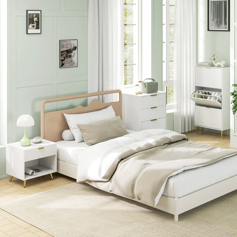 HOMCOM Nightstand with Fluted Panel, Bedside Table with Drawer and Open Compartment, Modern Night Table for Bedroom, White