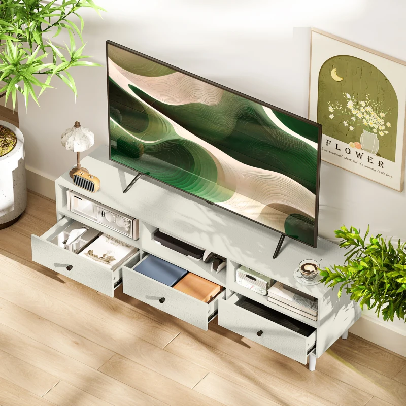 HOMCOM TV Stand for up to 75 Inches, TV Table with 3 Storage Shelves, 3 Drawers for Living Room, Bedroom, Cream White
