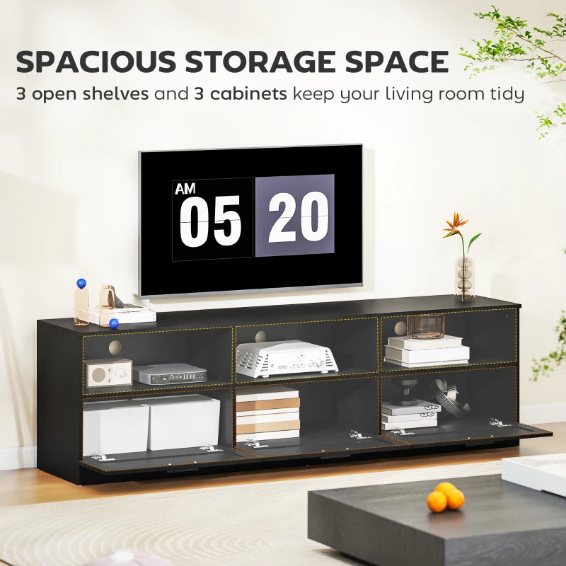 HOMCOM TV Stand with Storage, Modern Entertainment Center with 3 Cabinets and 3 Open Shelves, for TVs up to 85", Black