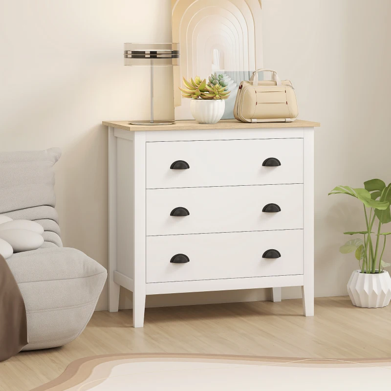 HOMCOM Chest of Drawers with Quiet Slides, Modern 3 Drawer Dresser for Bedroom, Closet, Living Room, Entryway, White