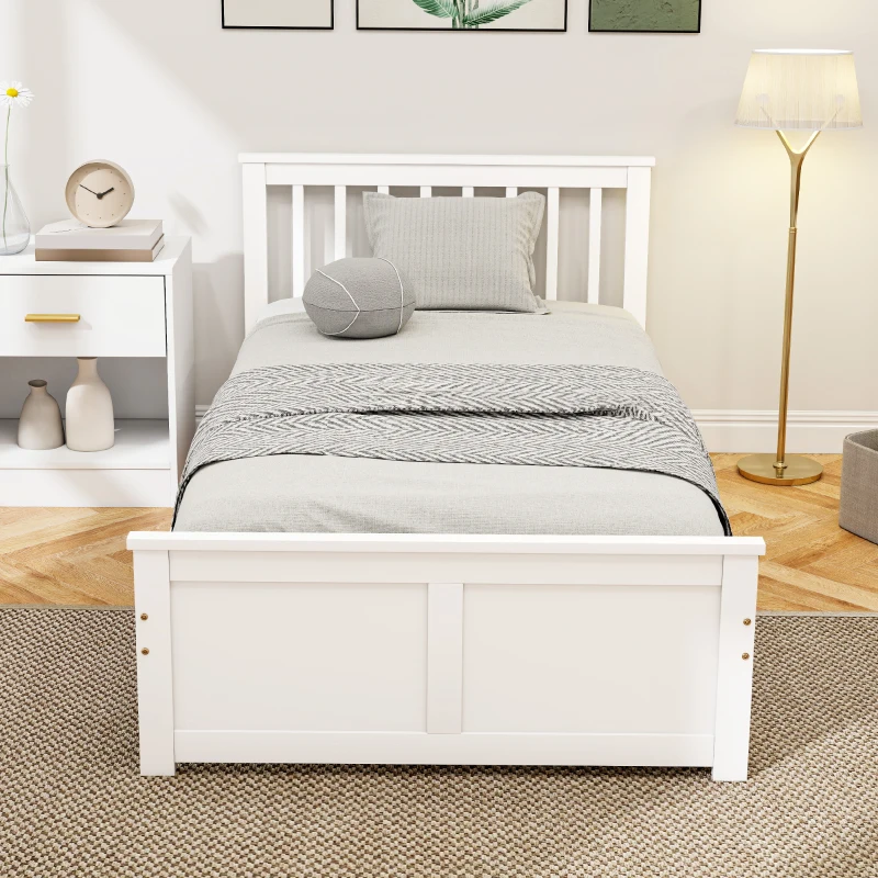 HOMCOM Pine Twin Bed Frame, Wood Storage Bed Frame with Drawers, Wood Slat Support, No Box Spring Needed, Easy Assembly, White