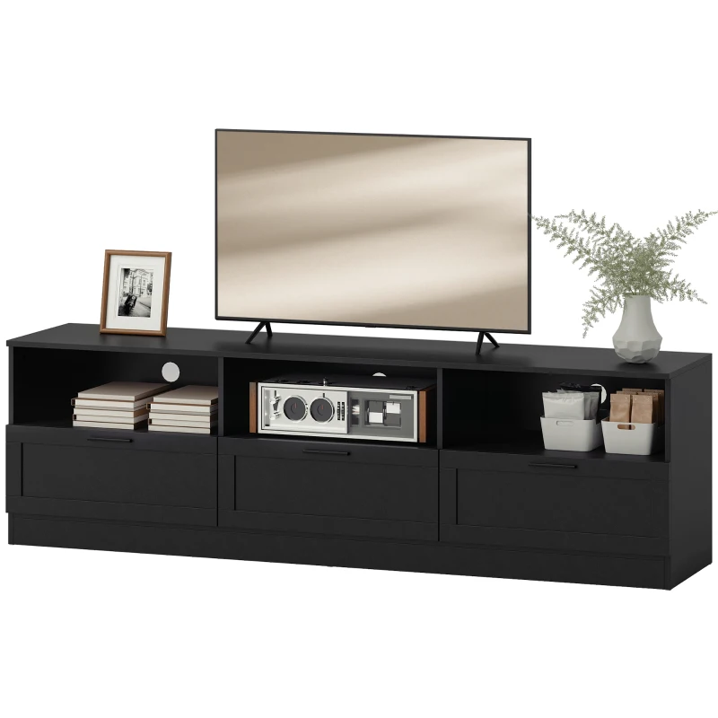 HOMCOM TV Stand with Storage, Modern Entertainment Center with 3 Cabinets and 3 Open Shelves, for TVs up to 85", Black