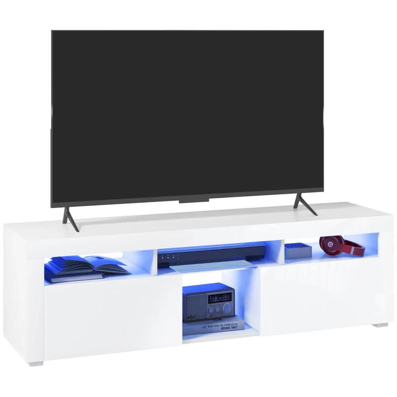 HOMCOM Modern TV Stand with Storage and LED Lights for TVs up to 55", TV Cabinet with Open Compartments, High Gloss White