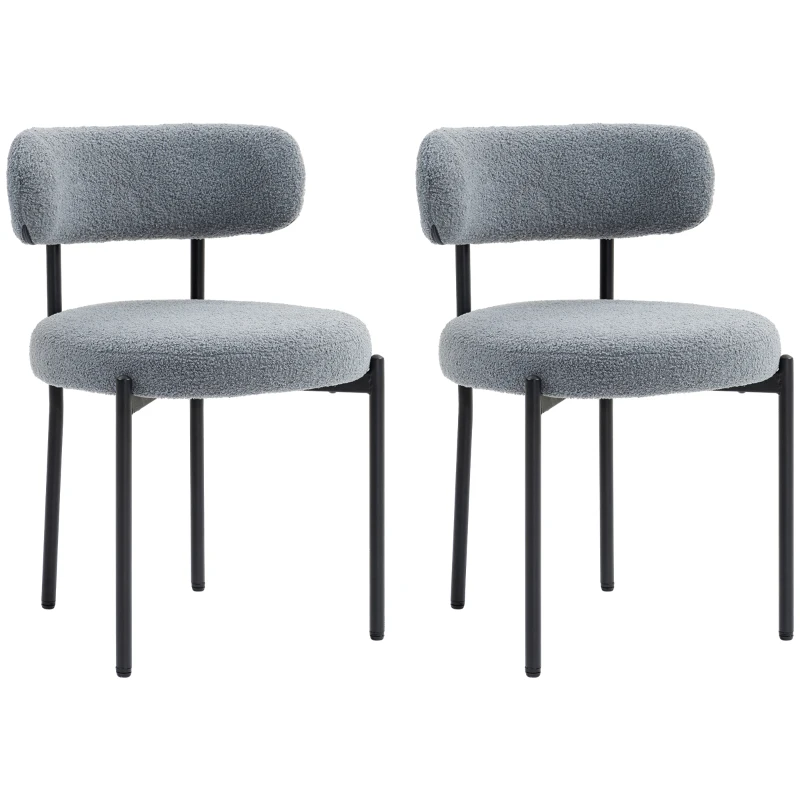HOMCOM 2 Pieces Kitchen Chairs, Modern Dining Chairs w/ Berber Fleece Upholstery and Steel Legs for Living Room, Grey