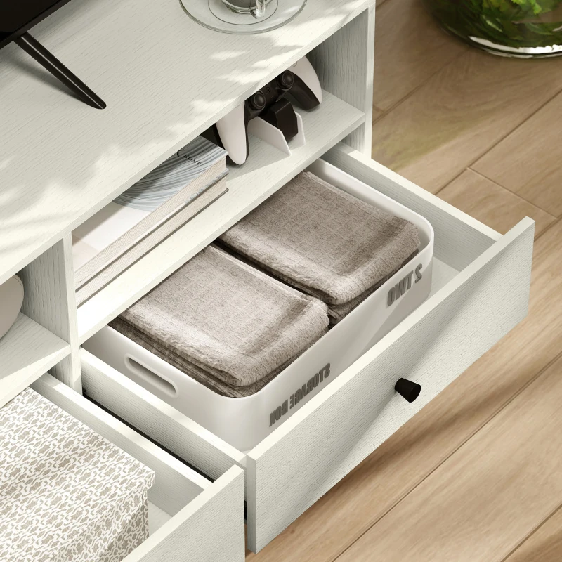 HOMCOM TV Stand for up to 75 Inches, TV Table with 3 Storage Shelves, 3 Drawers for Living Room, Bedroom, Cream White