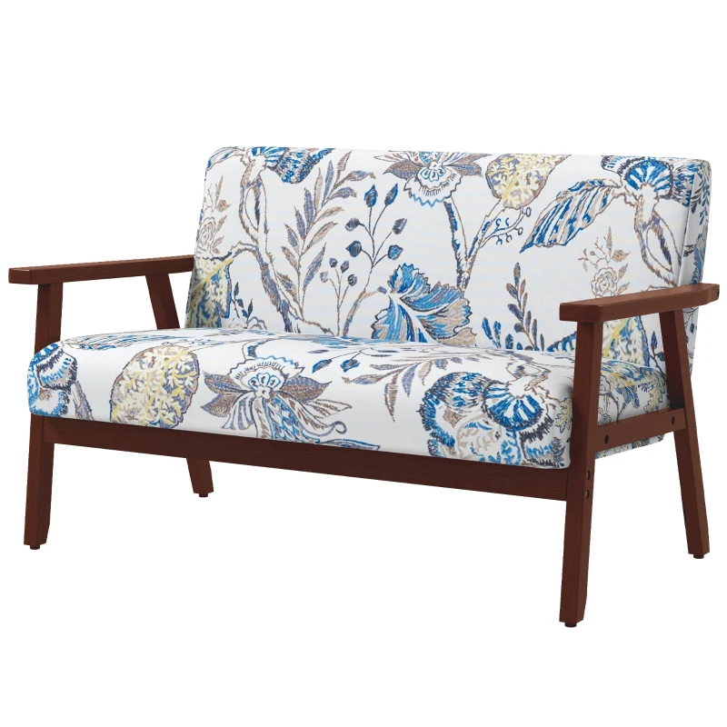 HOMCOM Compact Loveseat Sofa Couch Linen Fabric Double Seat Sofa with Rubber Wood Legs Multicolour