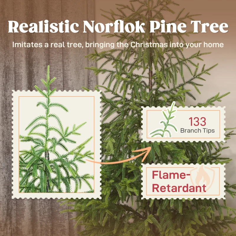 HOMCOM Set of 2 Artificial Christmas Tree, 4 ft Norflok Pine Xmas Tree with 133 Molded Tips and Pot Base, Easy Assembly, Green