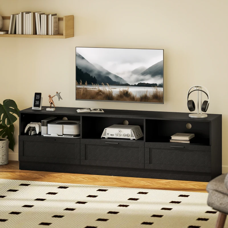 HOMCOM TV Stand with Storage, Modern Entertainment Center with 3 Cabinets and 3 Open Shelves, for TVs up to 85", Black