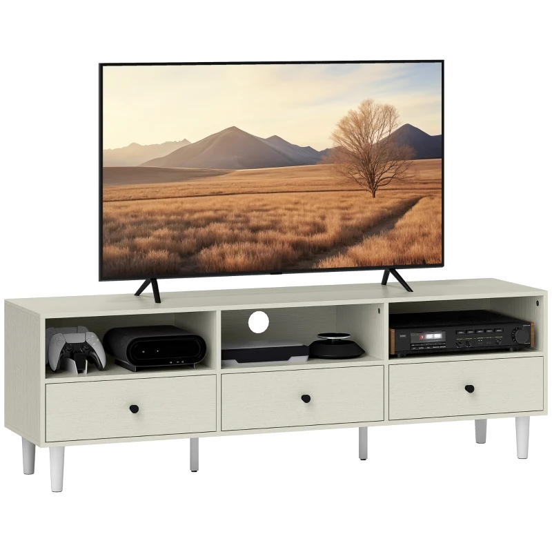 HOMCOM TV Stand for up to 75 Inches, TV Table with 3 Storage Shelves, 3 Drawers for Living Room, Bedroom, Cream White