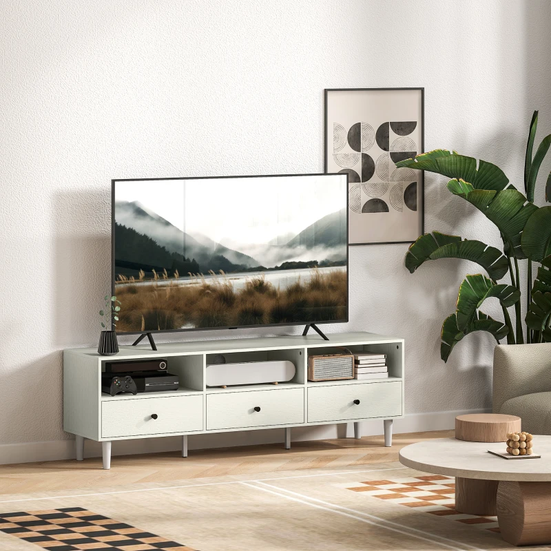 HOMCOM TV Stand for up to 75 Inches, TV Table with 3 Storage Shelves, 3 Drawers for Living Room, Bedroom, Cream White