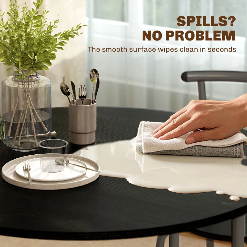 HOMCOM 5 Piece Dining Table Set, Space Saving Round Dining Set for 4 with Metal Frame for Small Spaces, Black Wood Grain