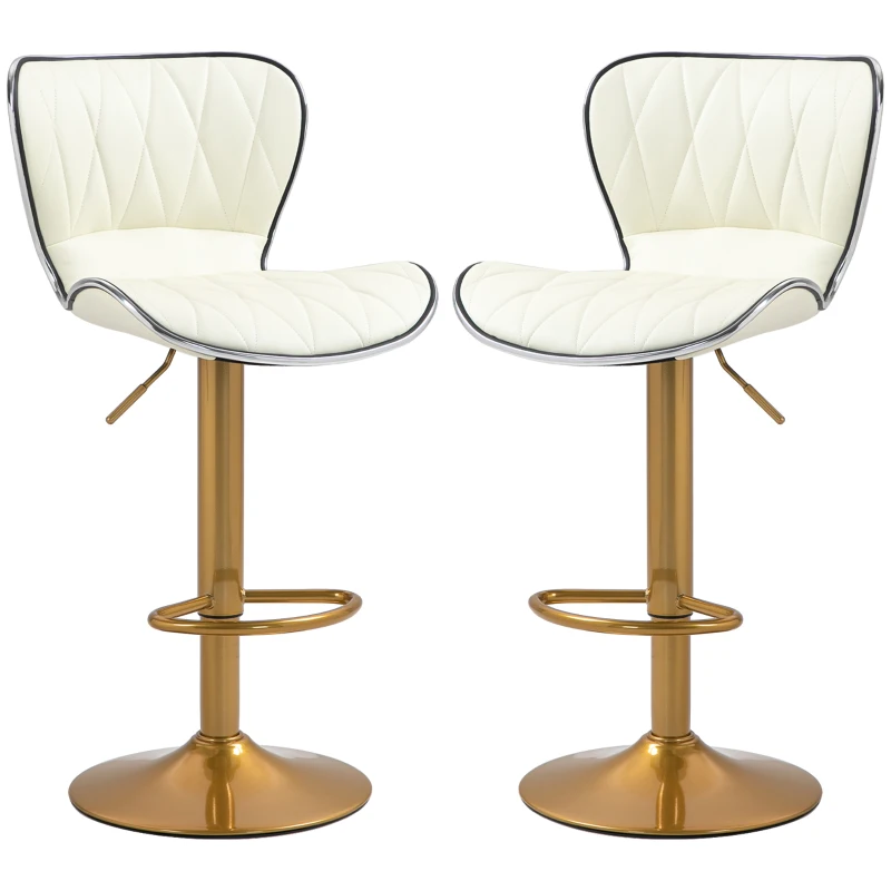 HOMCOM Counter Height Bar Stools Set of 2, Adjustable Height Bar Chairs with Swivel Seat, PU Leather Upholstery