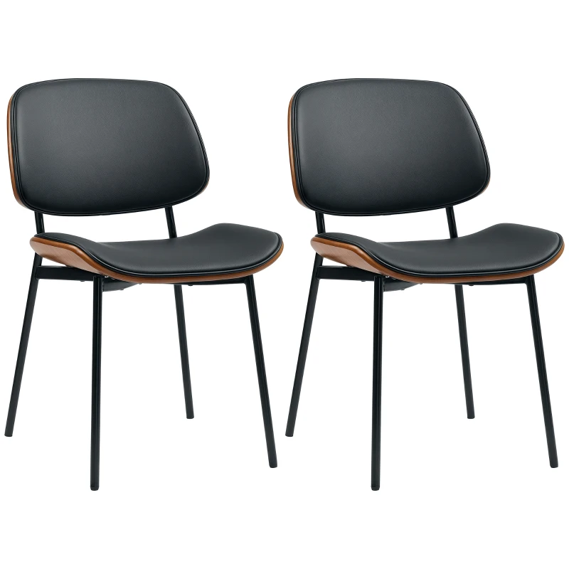 HOMCOM Dining Chairs Set of 2, Mid Century Modern Dining Room Chairs with Bentwood Back and Metal Legs for Kitchen Living Room