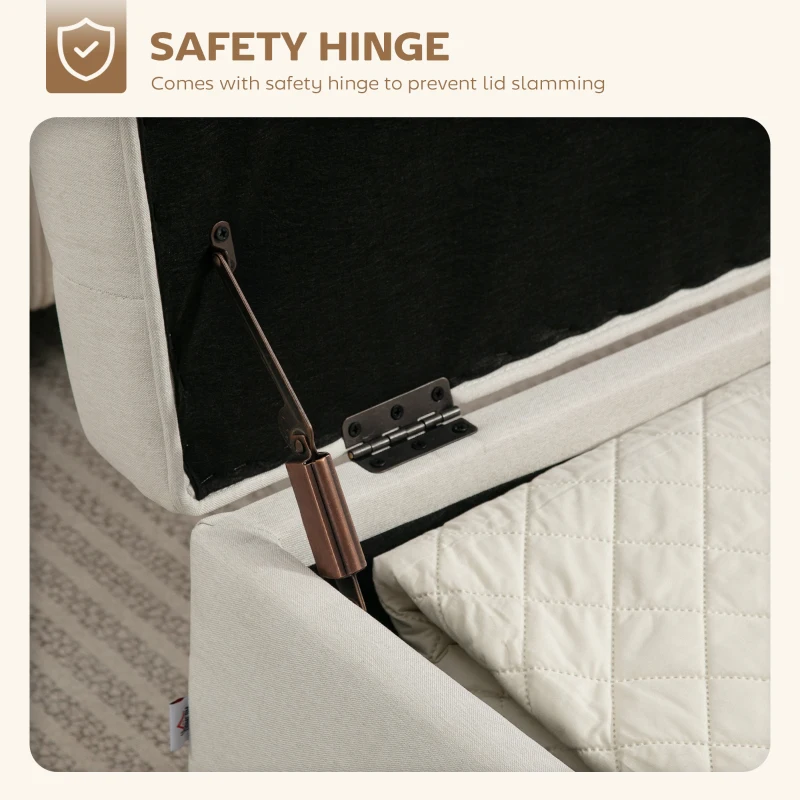 HOMCOM Storage Ottoman Bench, Foot Rest with Lift-Up Lid and Wood Legs, Linen Storage Chest for Living Room, Cream White