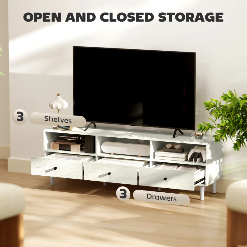 HOMCOM TV Stand for up to 75 Inches, TV Table with 3 Storage Shelves, 3 Drawers for Living Room, Bedroom, Cream White