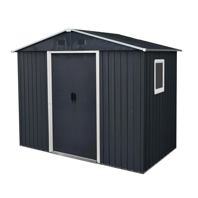 8 x 4 ft Outdoor Metal Storage Shed with Door and Metal Foundation, Storage Hut ideal for Backyard, 93'' L x 51.5'' W x 74.5'' H, Black+White