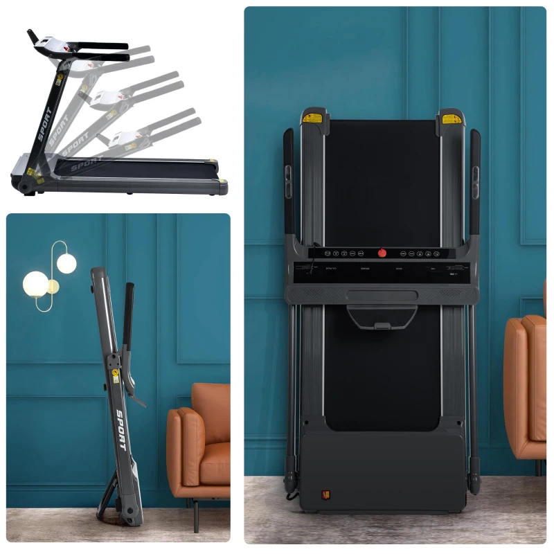 Folding Electric Treadmill with 3.5HP Motor, Multifunctional LED Display, Running Machine for Compact Room, 61.5" L x 24.5" W x 45.5" H, Grey