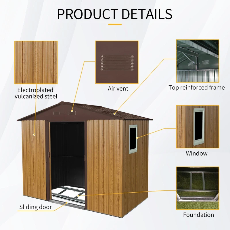 8 x 4 ft Outdoor Metal Storage Shed with Door and Metal Foundation, Storage Hut ideal for Backyard, 93'' L x 51.5'' W x 74.5'' H, Coffee