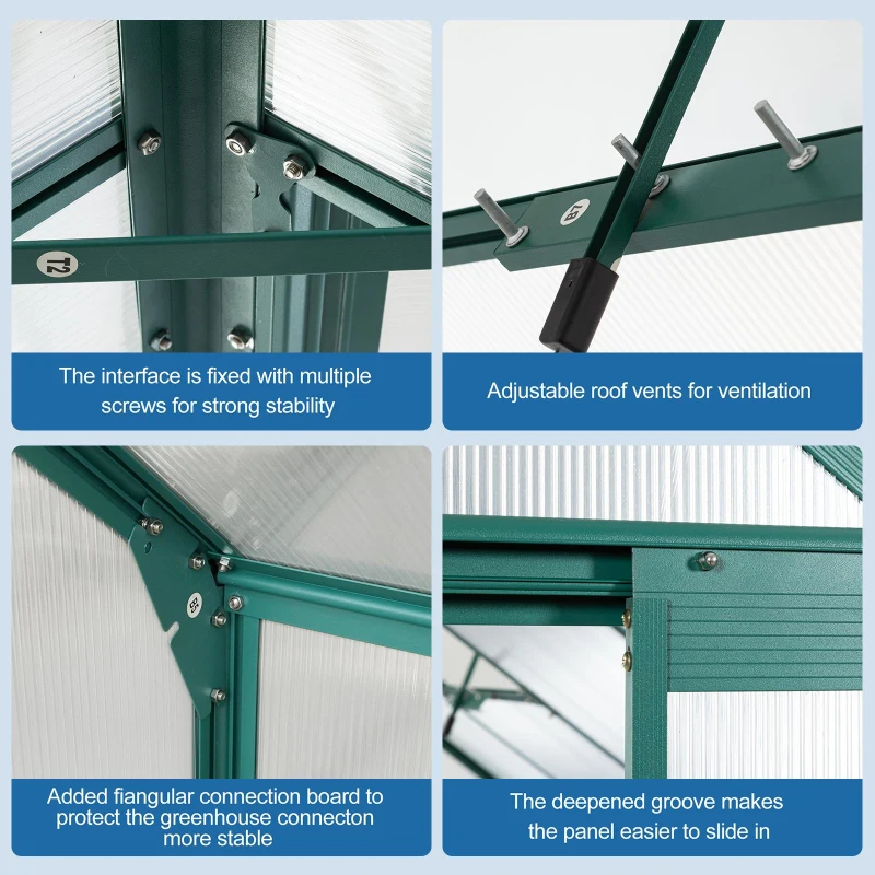 Polycarbonate Walk-in Greenhouse with Sliding Door and Adjustable Roof, Hothouse with Duty Aluminum Frame, 75'' L x 146'' W x 77'' H, Green