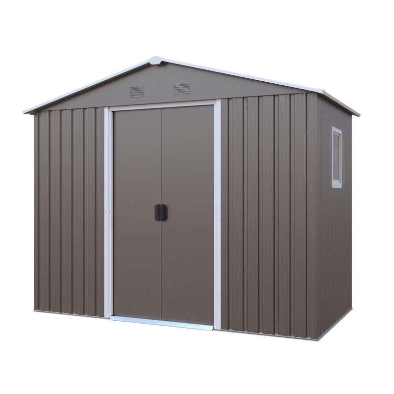 8 x 4 ft Outdoor Metal Storage Shed with Pad-lockable Sliding Doors, Storage Hut with Galvanized Steel Panels, 93'' L x 51.5'' W x 75'' H, Gray