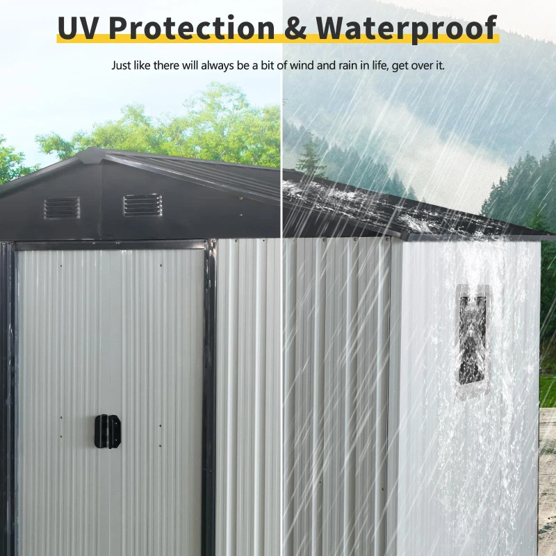 8 x 4 ft Outdoor Metal Storage Shed with Window, Lockable Door, Outbuilding for Garden Hobbyists, 93" L x 52" W x 75" H, White+Black