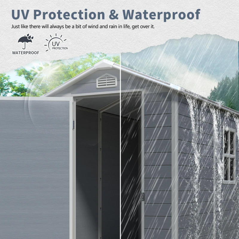 Resin Outdoor Storage Shed Kit with Pad-Lockable Door and Air Vents, Outbuilding for Garden Hobbyists, 52.5'' L x 76.5'' W x 78.5'' H, Grey