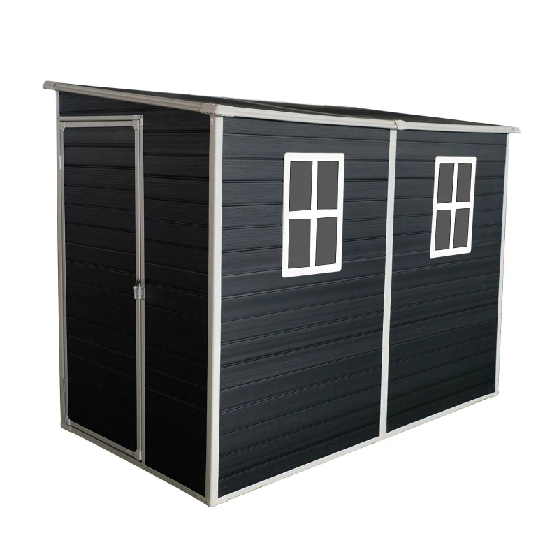 Outdoor Resin Storage Shed with 2 Windows and Lockable Doors, Storage Hut with Waterproof and Floor, 52.5'' L x 100'' W x 74'' H, Black