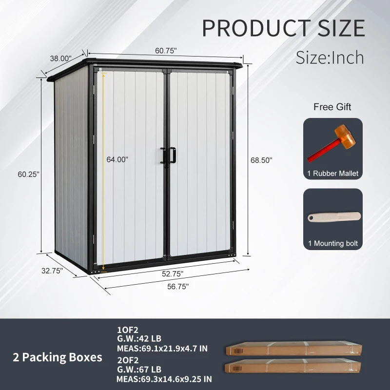 5 x 3 ft UV-Resistant Outdoor Storage Shed with Lockable Doors, Waterproof Resin Cabinet for Backyard, 57" L x 37.5" W x 64" H, Beige+Black