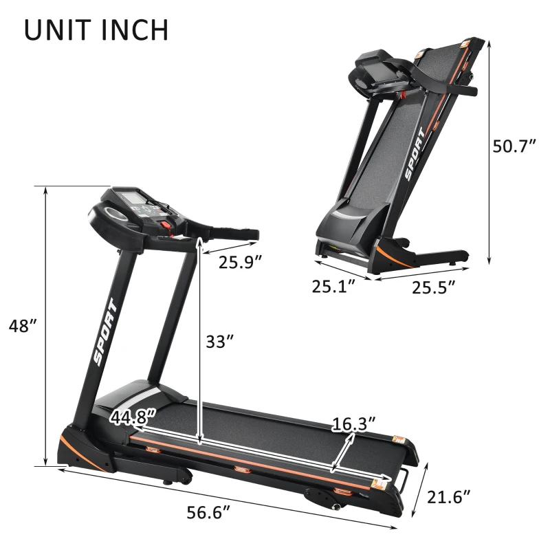 Folding Electric Treadmill with 3.5HP Motor, Incline and LCD Display, Running Machine Ideal for Home Use, 56.5'' L x 21.5'' W x 48'' H, Black