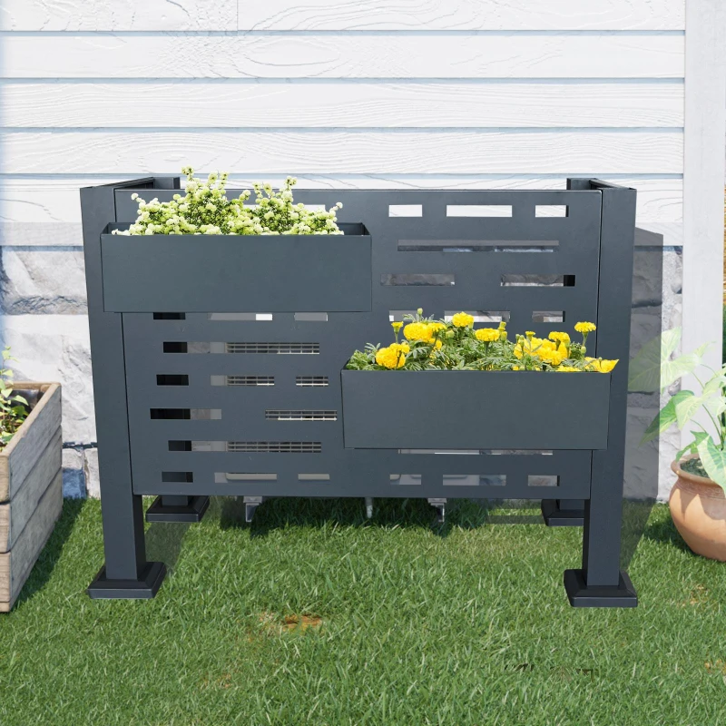 Metal Air Conditioner Privacy Fence with 3 Concealment Panels, Privacy Shield Perfect for Air Conditioner Units, 40'' L x 20'' W x 30'' H, Charcoal