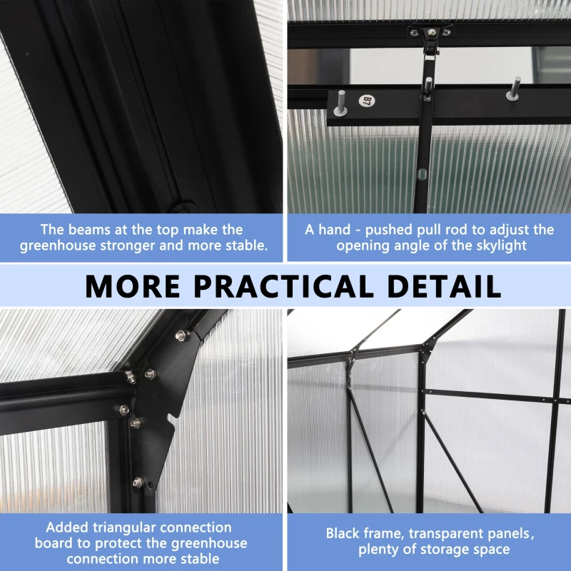 Polycarbonate Walk-in Greenhouse with Sliding Door and Adjustable Roof, Hothouse with Duty Aluminum Frame, 75'' L x 75'' W x 77'' H, Black