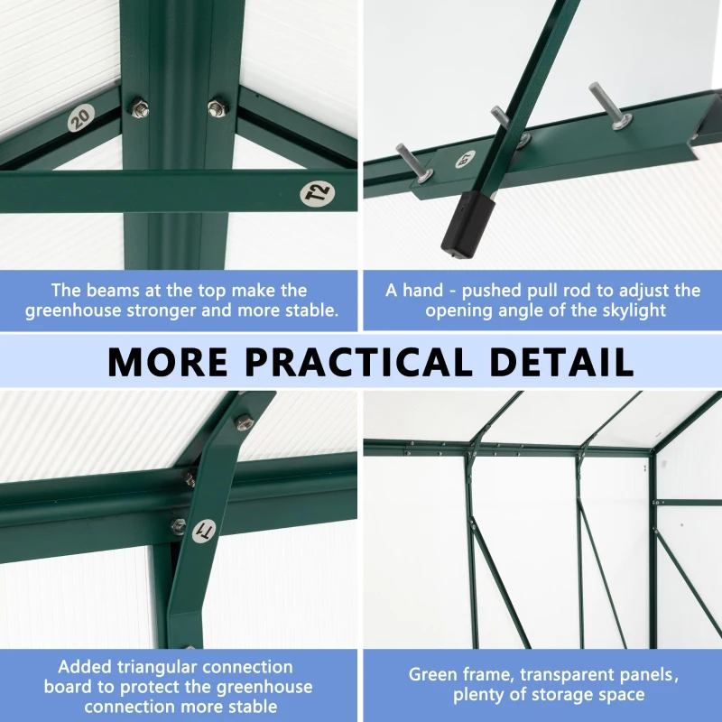 Polycarbonate Walk-in Greenhouse with Sliding Door and Adjustable Roof, Hothouse with Duty Aluminum Frame, 75'' L x 122.5'' W x 77'' H, Green