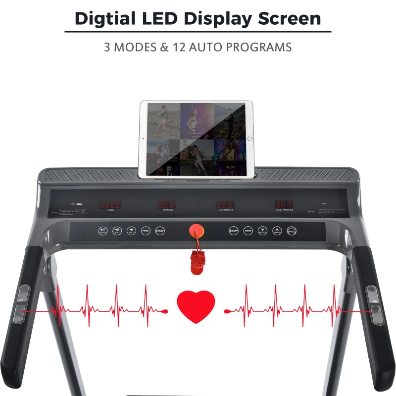 Folding Electric Treadmill with 3.5HP Motor, Multifunctional LED Display, Running Machine for Compact Room, 61.5" L x 24.5" W x 45.5" H, Grey