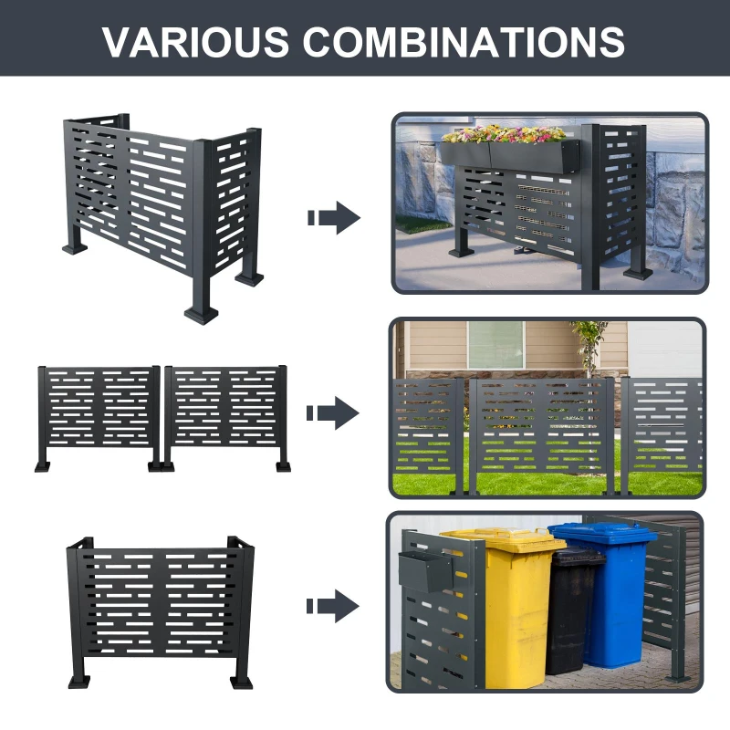 Outdoor Metal Privacy Fence Cover with 3 Concealment Panels, Privacy Shield Perfect for Air Conditioner Units, 46'' L x 22'' W x 35'' H, Charcoal