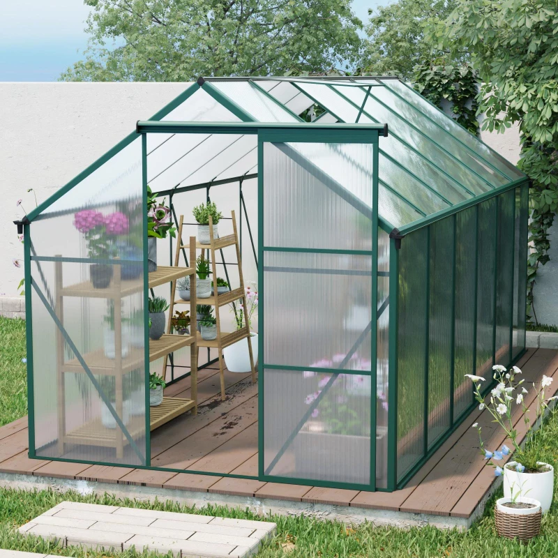 Polycarbonate Walk-in Greenhouse with Sliding Door and Adjustable Roof, Hothouse with Duty Aluminum Frame, 75'' L x 146'' W x 77'' H, Green