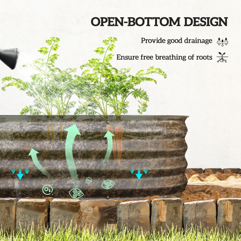 Outsunny 4.9' x 2' x 1' Galvanized Raised Garden Bed Kit, Metal Planter Box with Safety Edging, Dark Gray