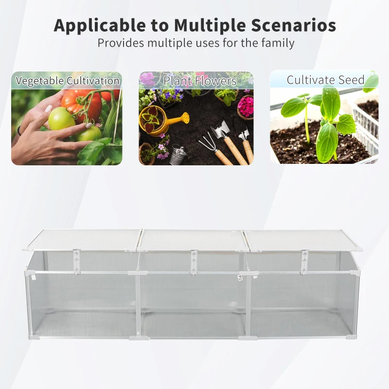 Polycarbonate Greenhouse with Sturdy Aluminium Structure, Polycarbonate Plant House with Openable Top, 71" L x 20.5" W x 20.5" H, Silver