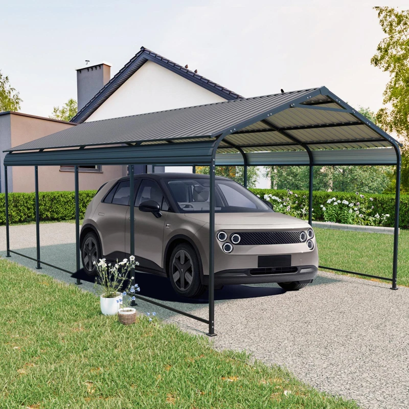 12 × 21 ft Heavy Duty Carport with Galvanized Steel Roof and Frame, Metal Garage Ideal for Driveway, 144'' L x 254'' W x 105.5'' H, Charcoal