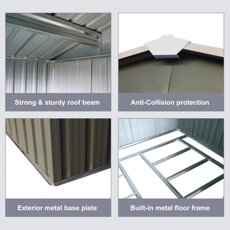 8 x 10 ft Outdoor Metal Storage Shed with Metal Foundation, Sliding Doors, Outbuilding for Garden Hobbyists, 89" L x 114.5" W x 75" H, Gray