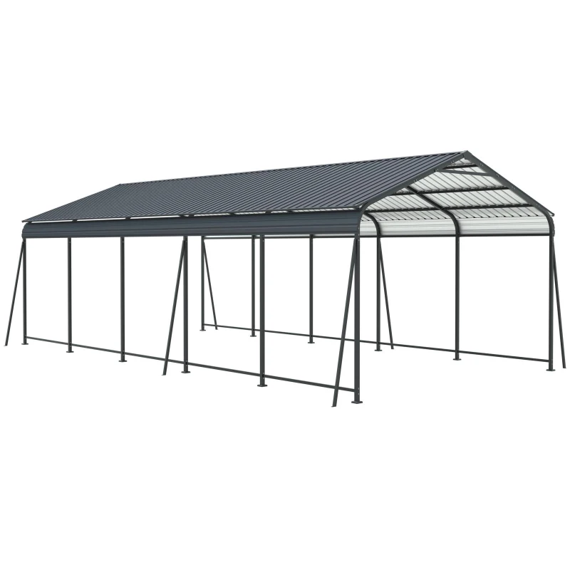 Heavy Duty Outdoor Carport with Galvanized Steel Roof, Large Garage Perfect for Cars and Trucks, 156'' L x 317'' W x 107.5'' H, Charcoal