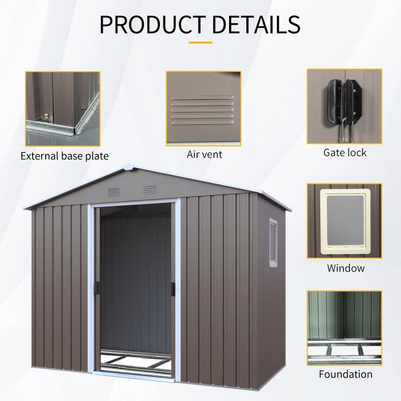 8 x 4 ft Outdoor Metal Storage Shed with Pad-lockable Sliding Doors, Storage Hut with Galvanized Steel Panels, 93'' L x 51.5'' W x 75'' H, Gray