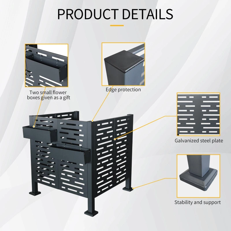 Metal Air Conditioner Privacy Fence Cover with Flower Boxes, Privacy Shield Perfect for Air Conditioner Units, 42'' L x 42'' W x 45'' H, Charcoal