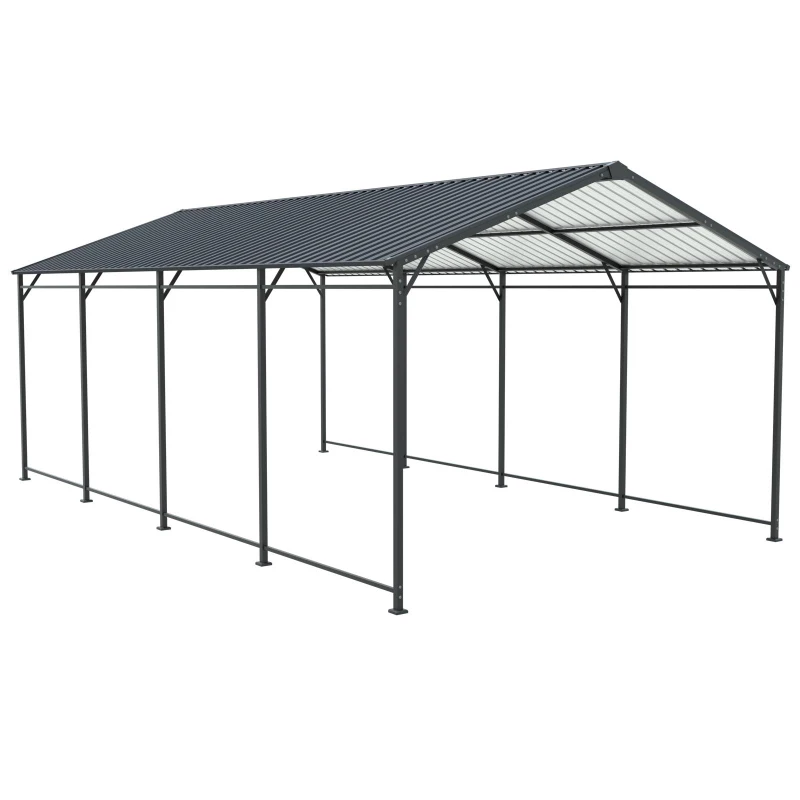 Heavy Duty Metal Carport with Galvanized Steel Roof and Frame, Large Garage Ideal for Cars and Trucks, 142'' L x 254'' W x 105.5'' H, Charcoal